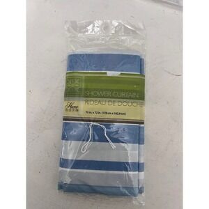 Home Collection Blue Grey White Striped Shower Curtain 70x72 New
